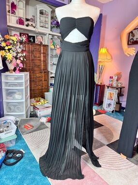 Nasty Gal Black Strapless Cutout Pleated Maxi Dress